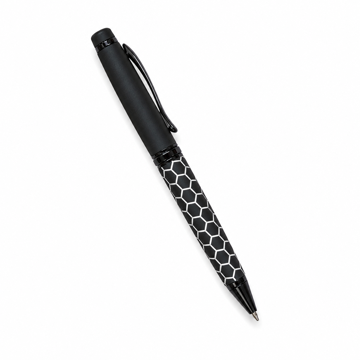 WALIV Hex Monochrome executive pen — honeycomb pattern finish, studio photograph.