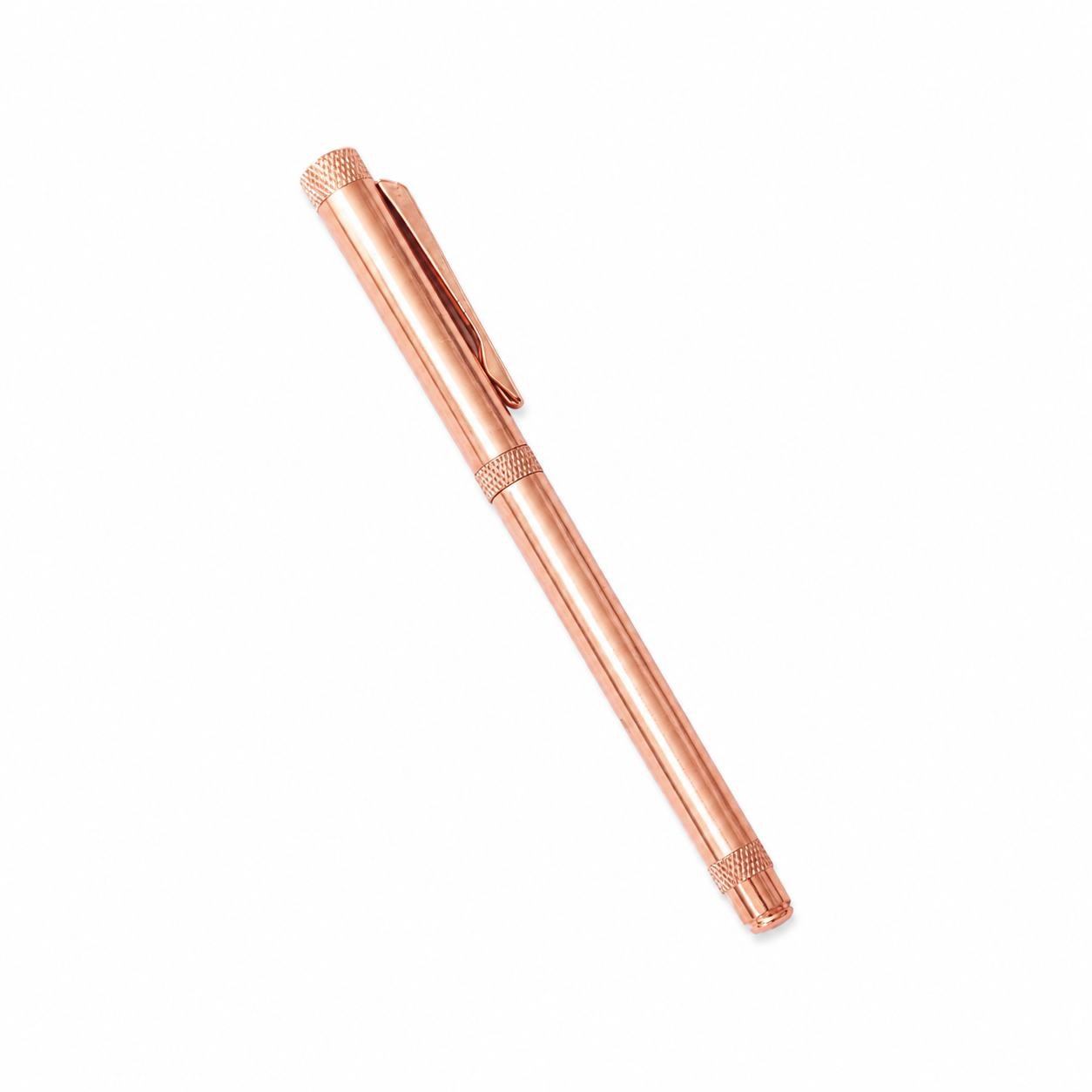 WALIV Rose Aurora roller pen — rose gold finish, studio photograph.