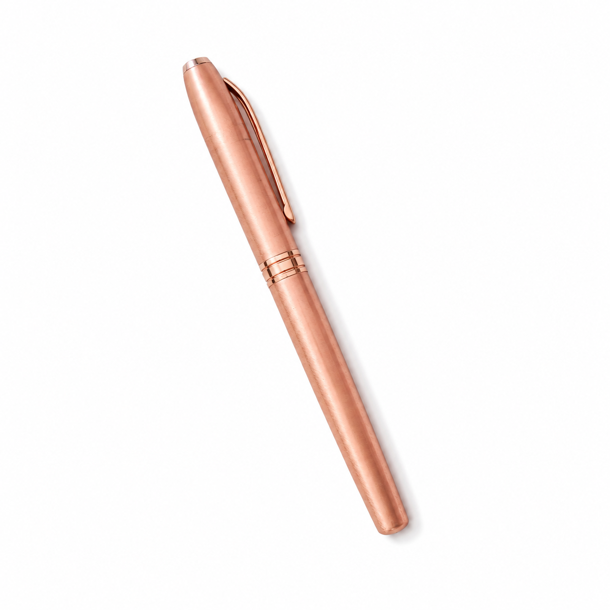 WALIV Rose Matte roller pen — matte rose gold finish, studio photograph.
